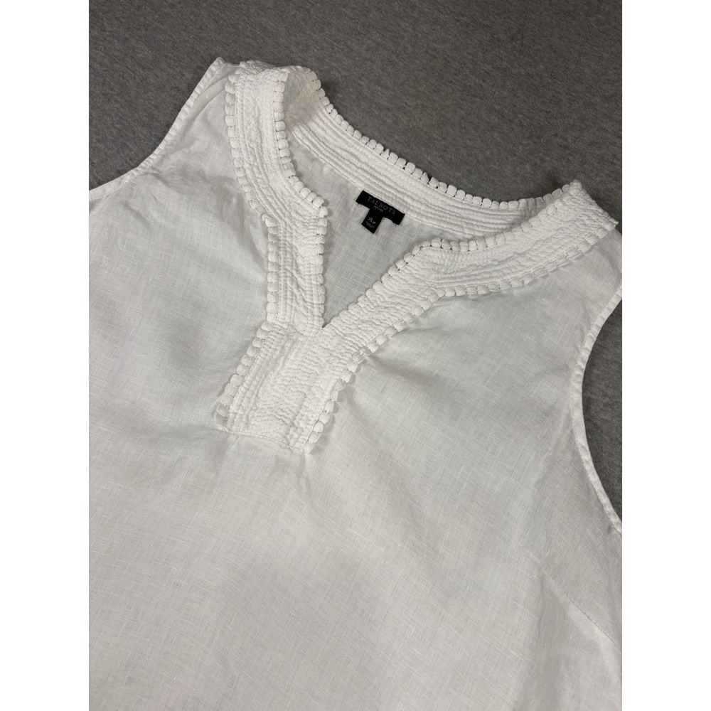 Talbots Women's 100% Linen Sleeveless White Camisole Top Crochet Size XL Petite